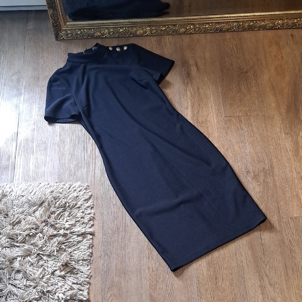 Navy Mini Dress with Button Detail